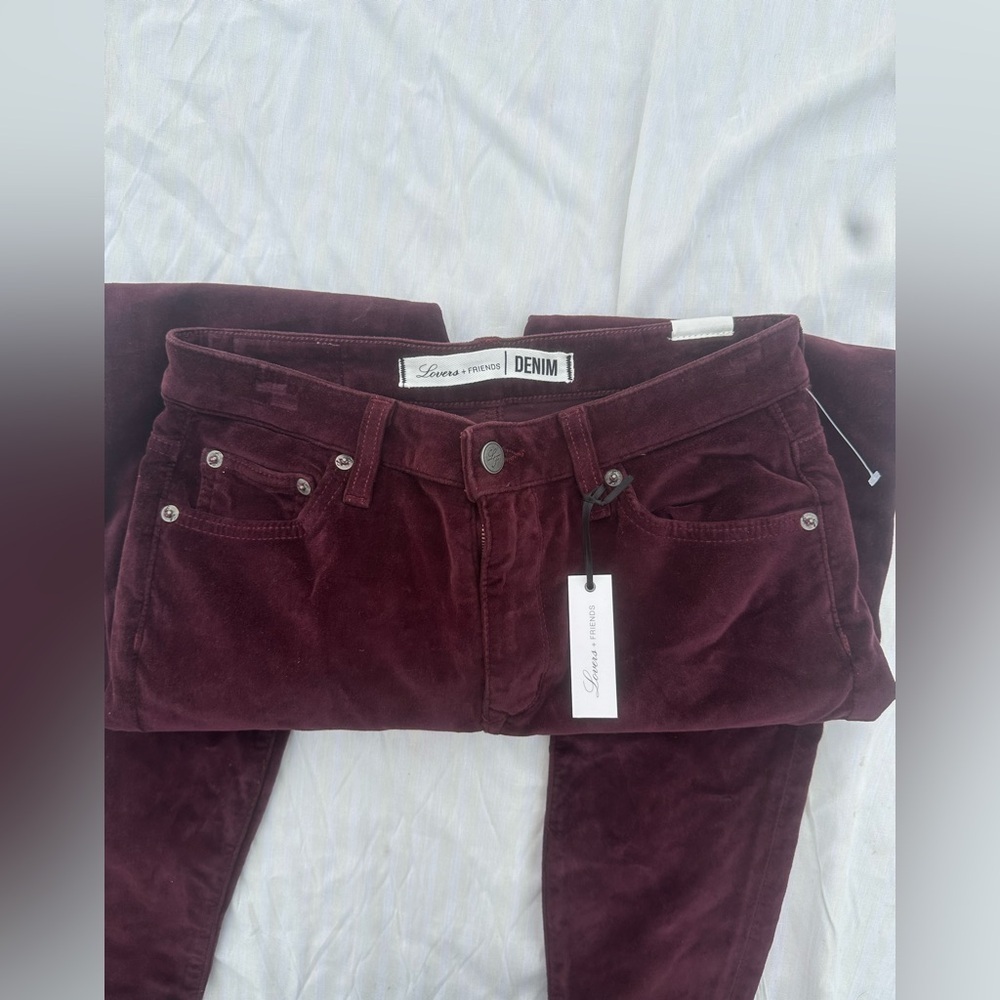 Lovers + Friends Maroon Velvet Skinny Jeans Size 27 NWT - Picture 3 of 7